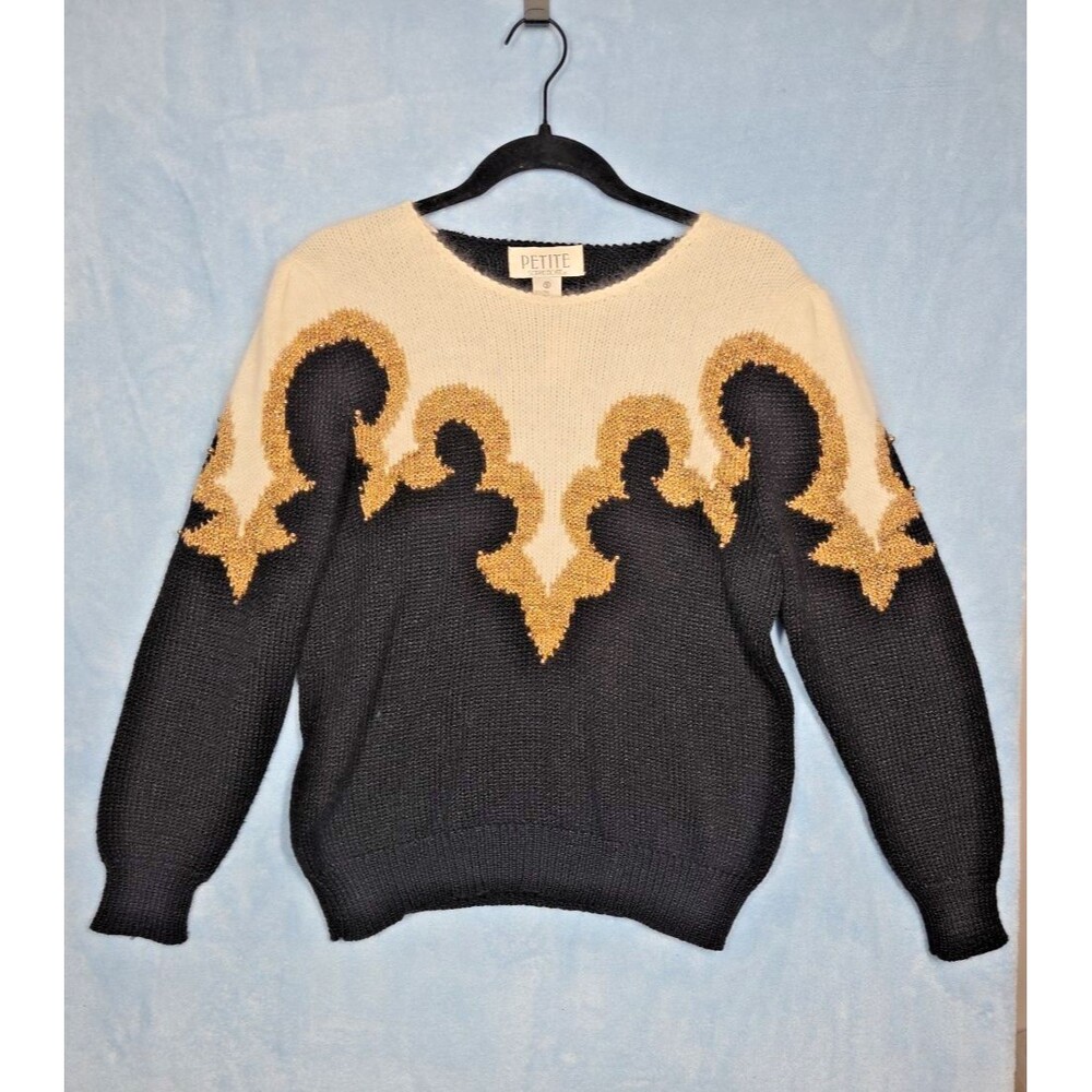 NEW VTG PETITE SOPHISTICATE WOOL BLEND EMBELLISHED MOB WIFE SWEATER sz S MAFIA